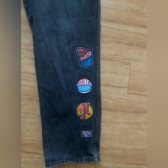 Vintage 34x36 Harlem globe trotter stitched grey denim - Picture 2 of 5